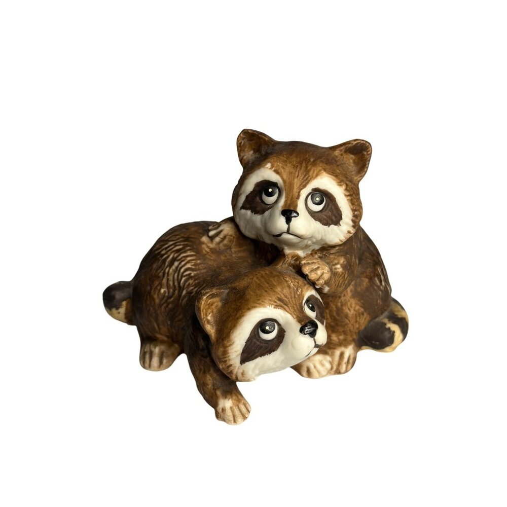 VTG HOMCO Baby Raccoons Ceramic Figurine Collectible Woodland Animal Home‎ Decor